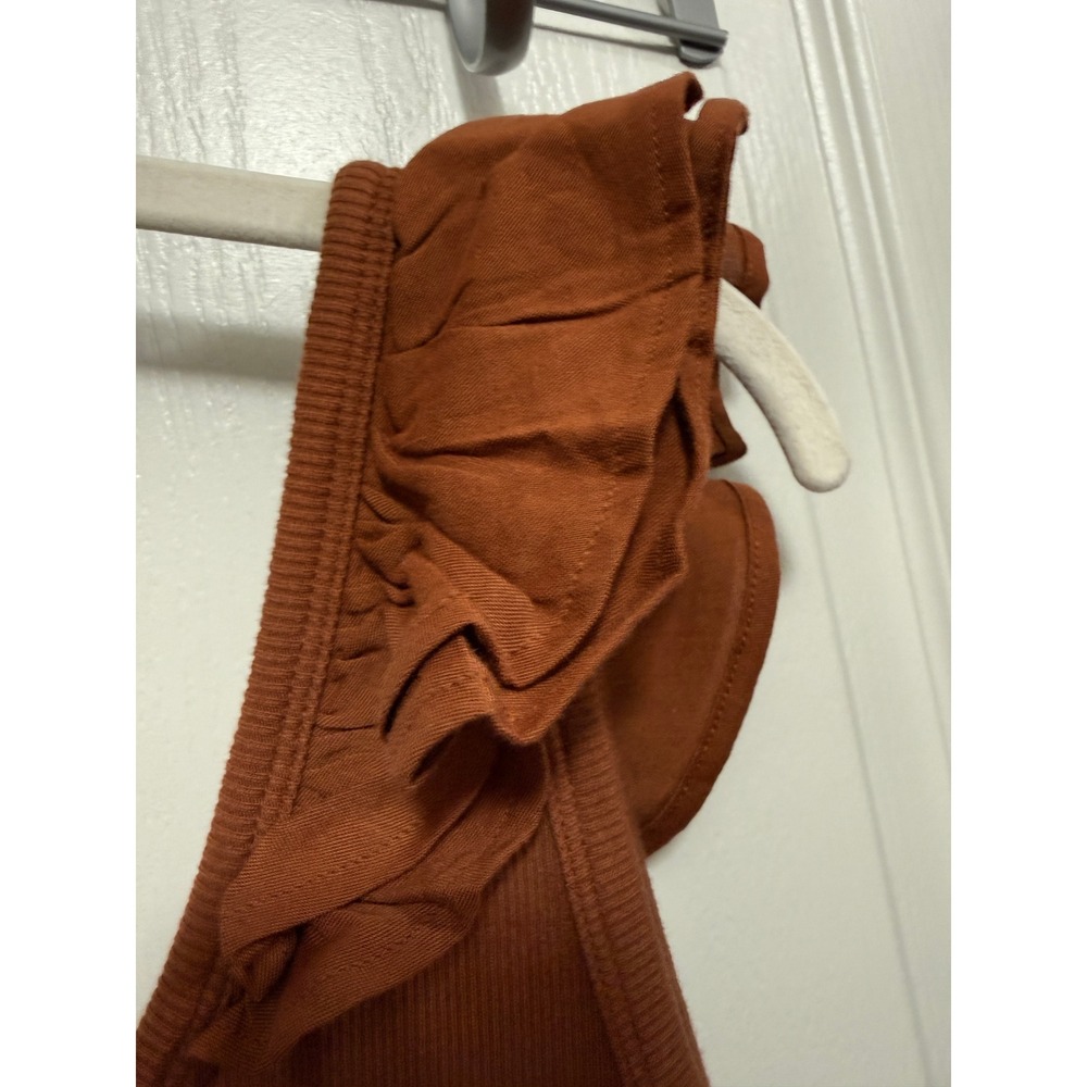 New Old Navy Womens 2X Ribbed Ruffle trim Knit Tank Top Plus Size Chestnut brown - Picture 10 of 15